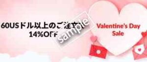 バレンタインデーセール！サイト全体対象 60USドル(約7900円)以上の注文で14%OFF